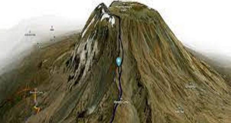 3D-Modell oder Karte einer bergigen Landschaft.