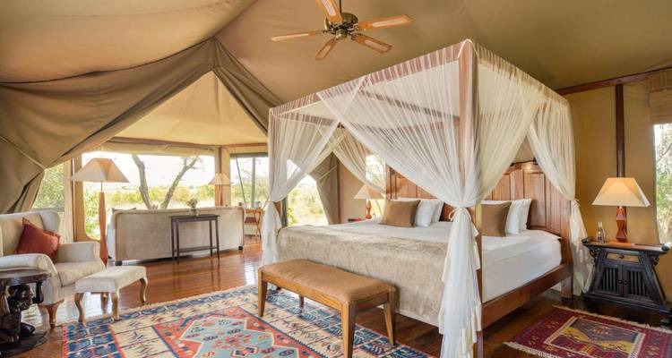 Luxuriöse Zelteinrichtung mit Himmelbett