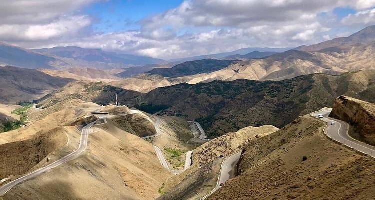 Mountain road with dramatic landscape views.