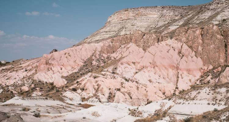 Pink and white rock formations.