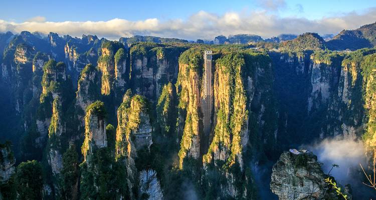 Panoramic view of Zhangjiajie rock formations