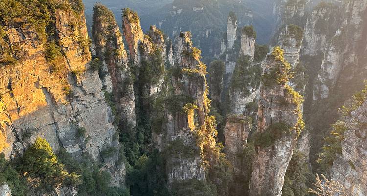 Dramatic karst mountain peaks at dawn in Zhangjiajie.