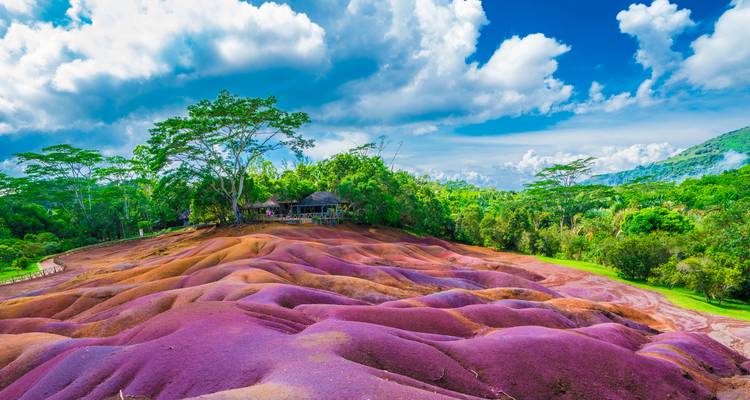 Seven Coloured Earths in Mauritius under cloudy skies.