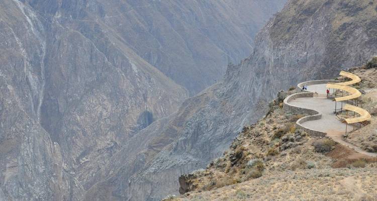 Curving cliff-edge lookout platform high above the dramatic Colca Canyon.