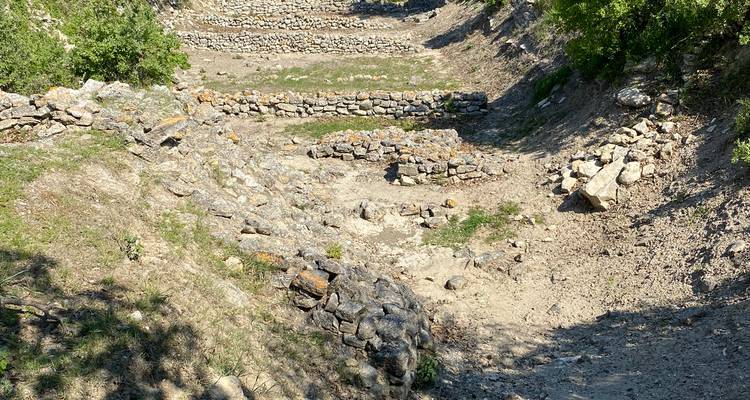 Stone foundations of an ancient archaeological site.