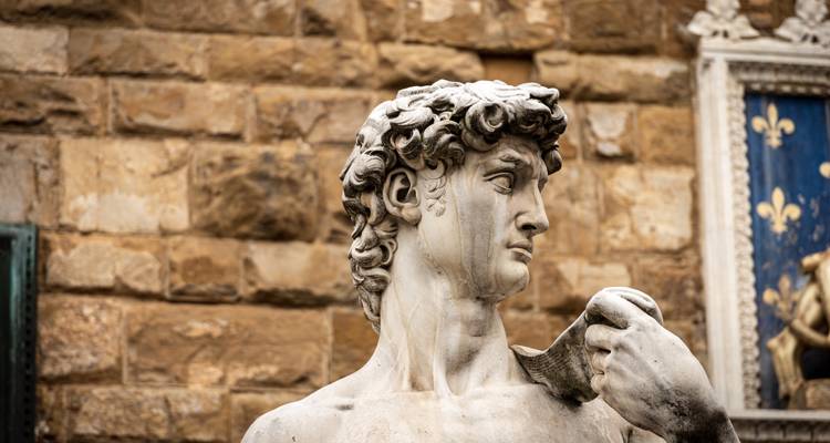 Close-up of a marble statue in Italy.