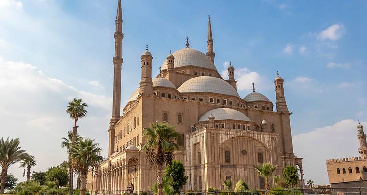 The Mosque of Muhammad Ali with clear blue sky.