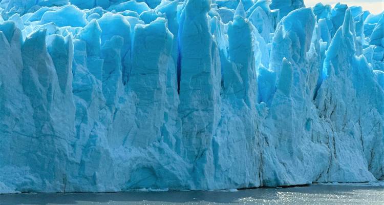 A close-up view of the icy facade of Perito Moreno Glacier.