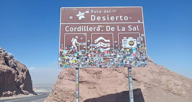 Sign indicating Cordillera de la Sal in the Atacama Desert.