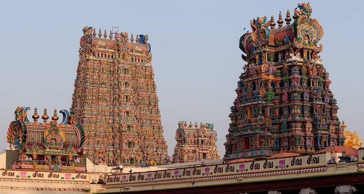 Group of intricately carved temple towers.