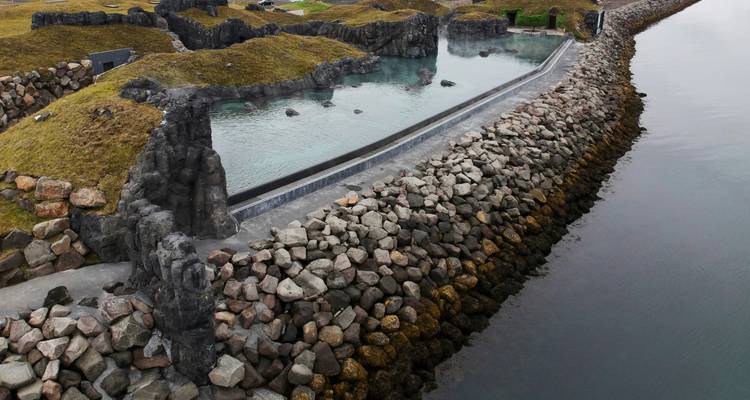 Man-made geothermal water feature with clear pools.