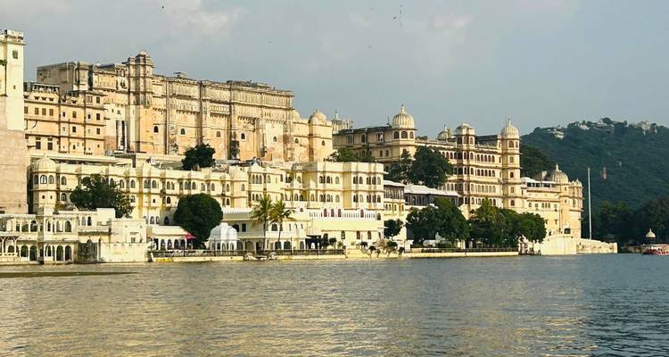 Udaipur city view from a lake.