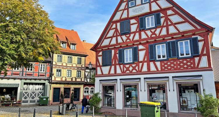 Traditionele Duitse vakwerkhuizen omringen een klein stadsplein