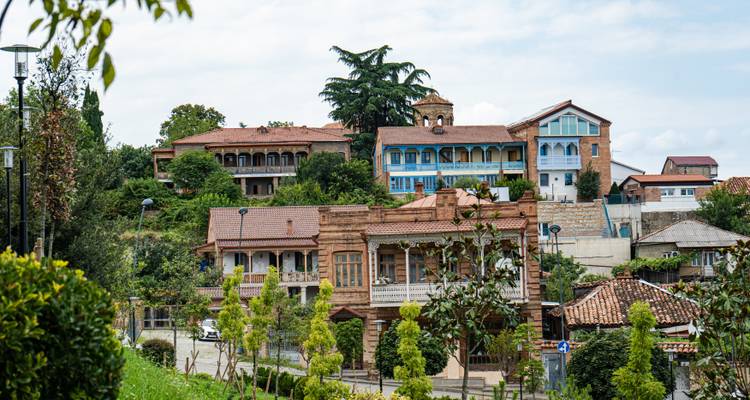 Huizen op een heuvel met weelderig groen.