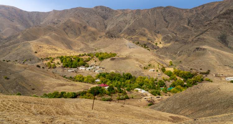 Small village nestled in arid mountains.