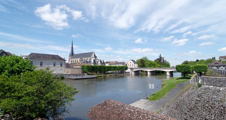 Vue sur la rivière avec des bâtiments historiques et un pont.