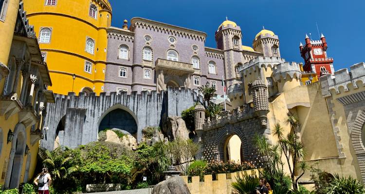 Ornate, colorful palace with medieval architecture