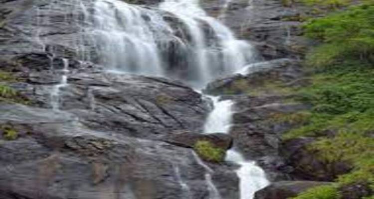 Close-up of a waterfall cascading down rocks.