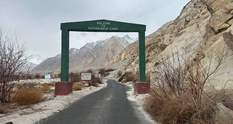Entrance to Siachen Base Camp with a mountain backdrop.