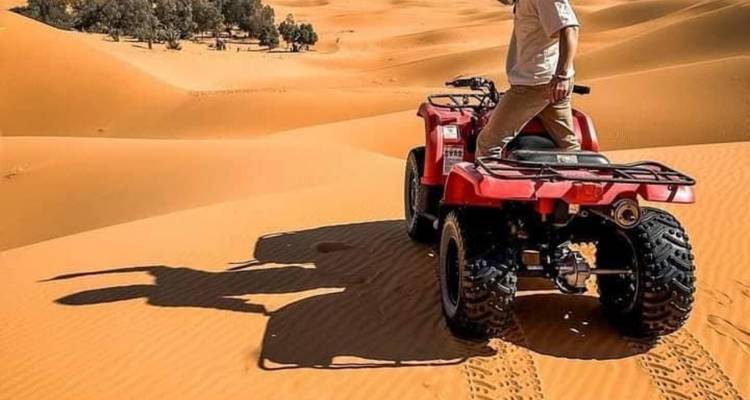 Personne conduisant un VTT dans le désert.