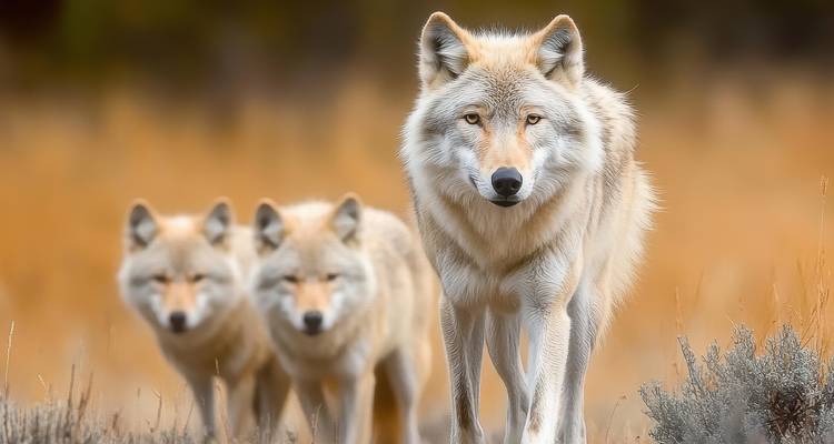 Trois loups dans un habitat naturel.