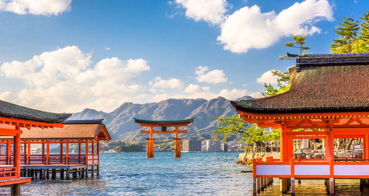 Scenic view of Itsukushima Shrine in Hiroshima.