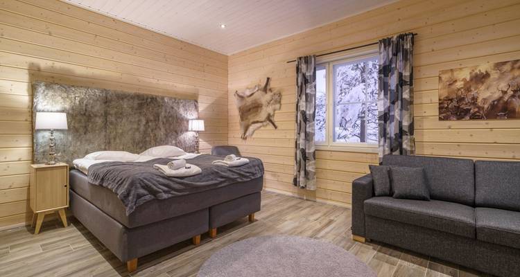 Simple and modern Nordic style bedroom interior with wooden accents.