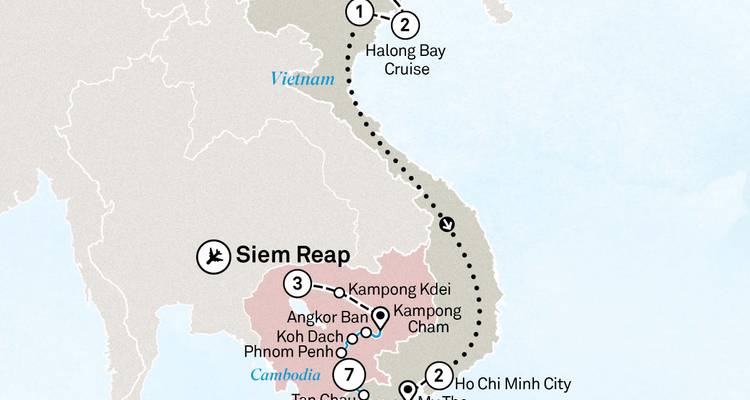 Simplified route map of Vietnam and Cambodia cruise itinerary