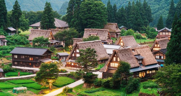 Gassho-zukuri style houses in a traditional Japanese village