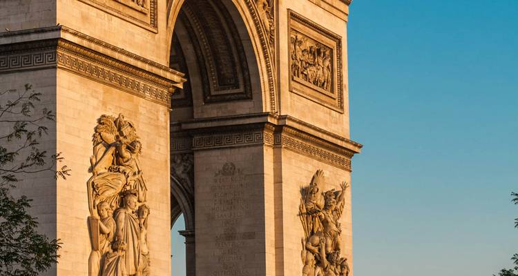 Close-up of the Arc de Triomphe in Paris.
