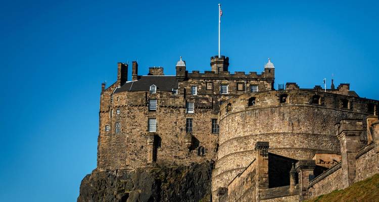 Close-up view of a castle on a hill