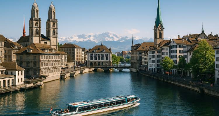 Ein Fluss, der durch eine Stadt fließt, mit historischen Gebäuden auf beiden Seiten