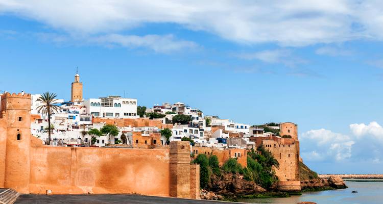 Vue de la ville avec une mosquée et l'architecture traditionnelle marocaine.