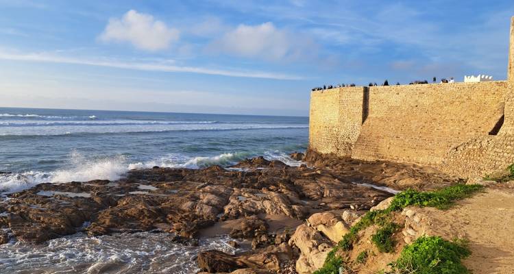 Coastal fortifications with ocean waves.