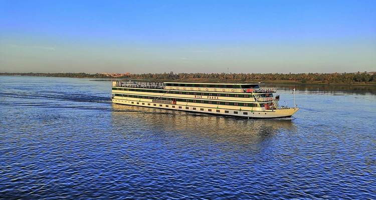 Cruise ship sailing on the Nile River.
