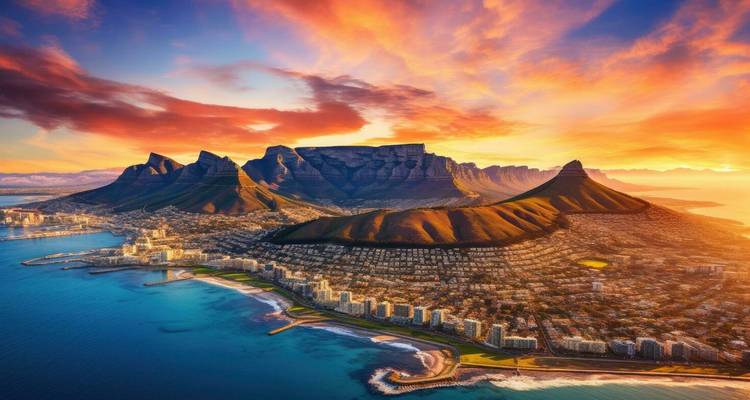 Schilderachtig uitzicht op Kaapstad met levendige zonsonderganglucht