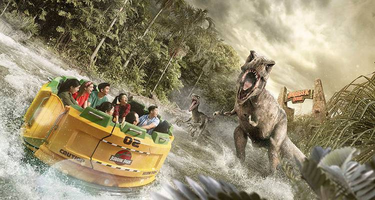 Atracción de parque temático con dinosaurios.