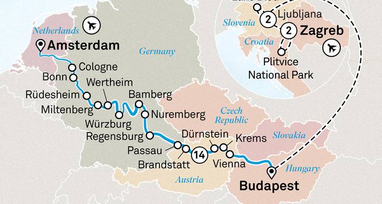 Illustrierte Karte mit Reiserouten in Europa.