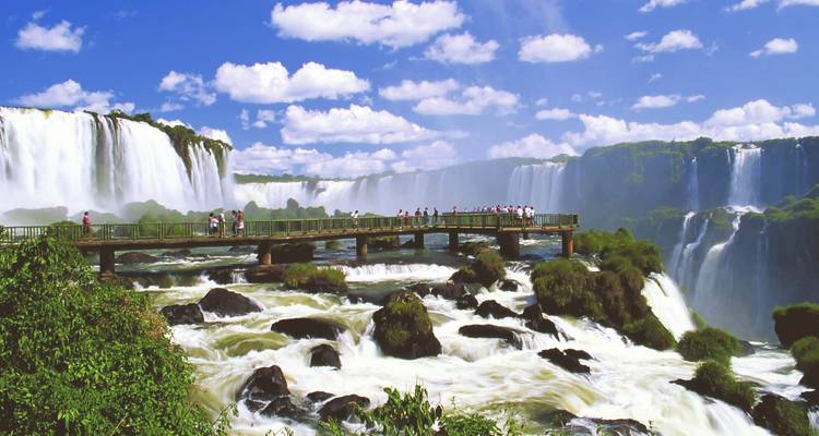 Waterfalls at Foz do Iguacu with viewing platform.