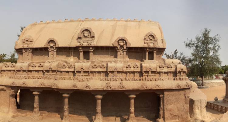 Ancient stone temple with intricate carvings.