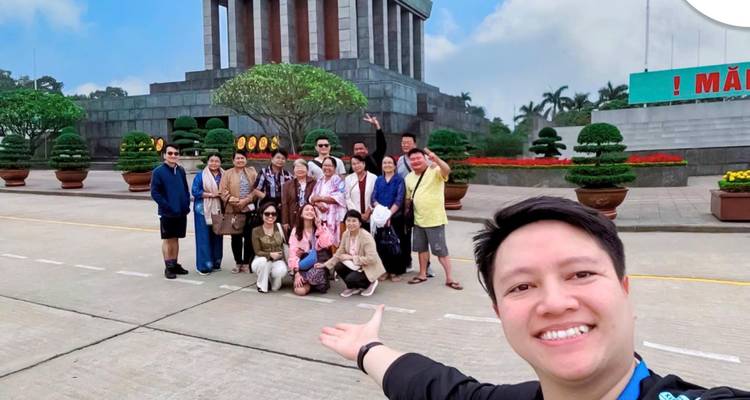 Selfie with tour group before Ho Chi Minh Mausoleum in Hanoi.