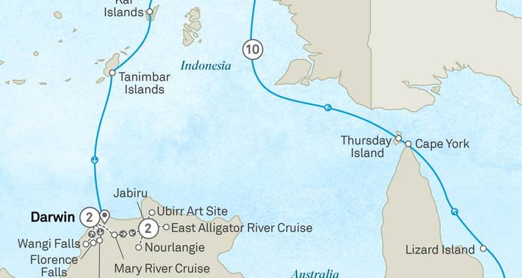 Northern Australia expedition route map from Darwin to Cape York and islands