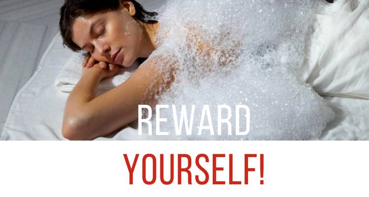 Spa image of woman relaxing under bubbles with large promotional text overlay