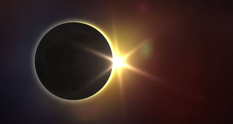 Illustration d'une éclipse solaire avec la lumière du soleil brillante qui apparaît derrière la lune.