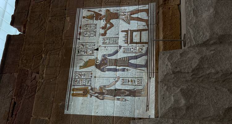 Projection de relief égyptien à l'intérieur de la galerie du Temple de Dendour au Met.