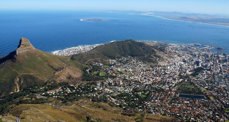 Sweeping view from Table Mountain over Cape Town, Lion’s Head, and the Atlantic Ocean.