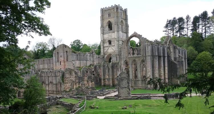 Ruines d'une abbaye médiévale entourée de verdure
