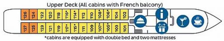 Upper Deck (All cabins with French balcony)  plan