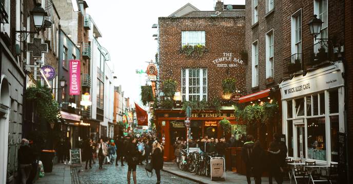 Dublin city center on St. Patrick's Day