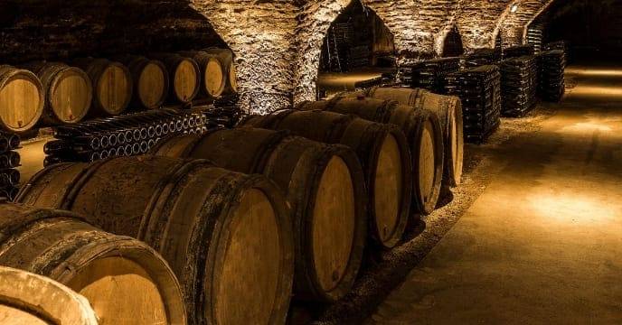 A wine cellar underneath a castle in France